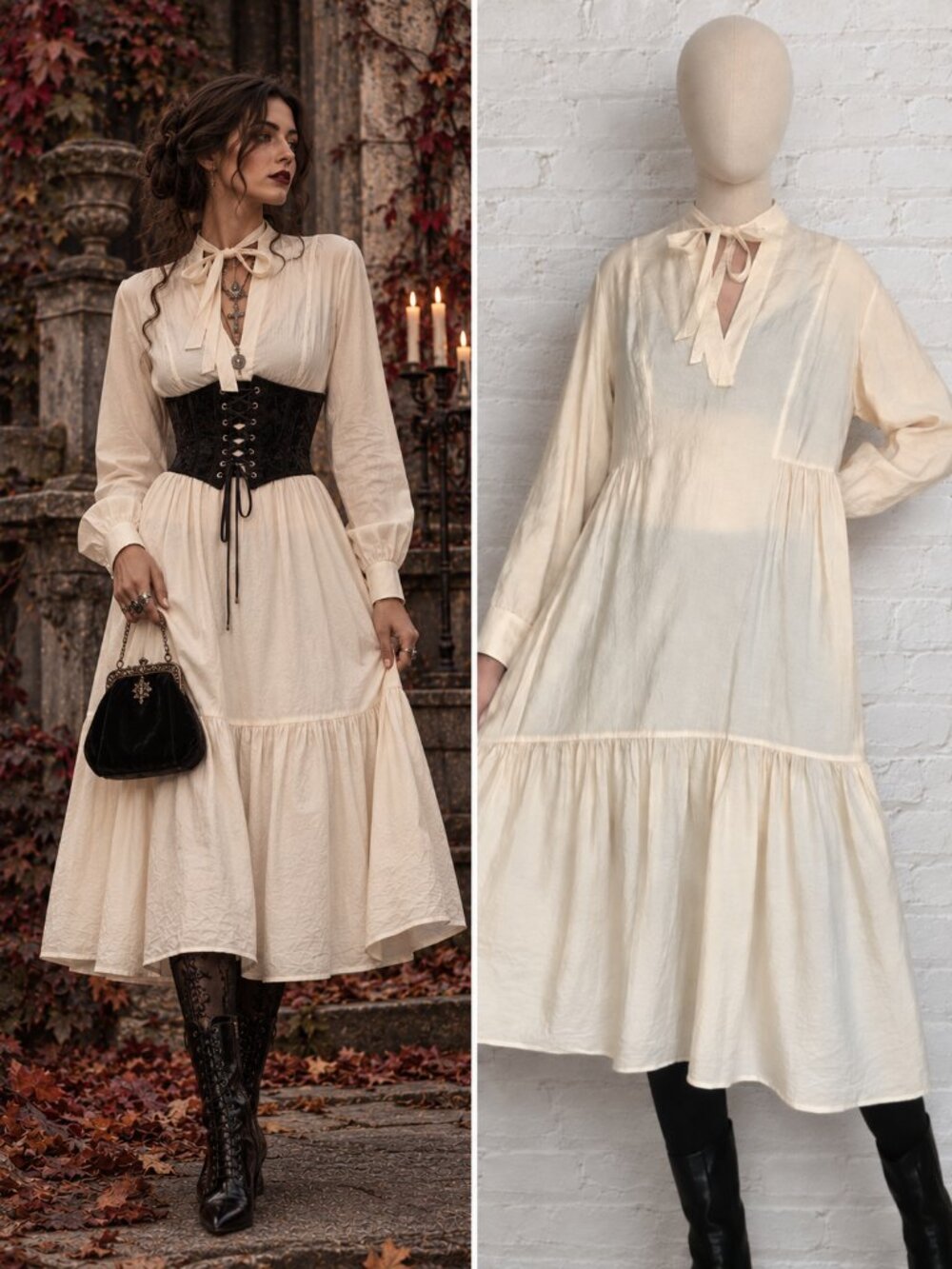 Vince Ivory Lyocell Viscose Tie Neck Tiered Midi Dress Cottagecore M